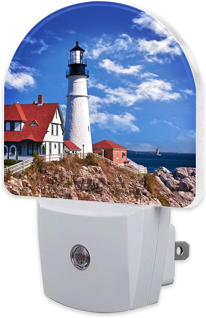 sndheke Beautiful White Lighthouse Night Light Plug into Wall, Ocean Seaside Lighthouse Dusk to Dawn Night Light Plug in,0.5w Energy Saving Sleep Friendly NightLight for Kids Boys Girls Home Decor
