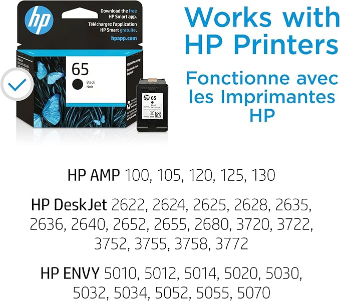 HP 65 Black Ink Cartridge | Works with HP AMP 100 Series, HP DeskJet 2600, 3700 Series, HP ENVY 5000 Series | Eligible for Instant Ink | N9K02AN (Pack of 2)