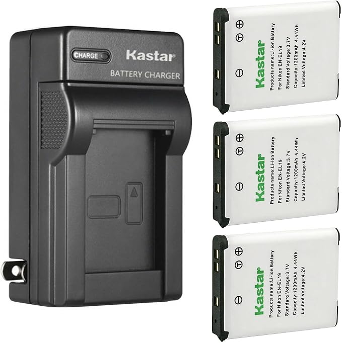 Kastar 3-Pack EN-EL19 Battery and AC Wall Charger Replacement by Kastar