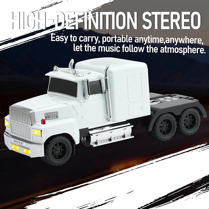 WSTER American Truck Bluetooth Speaker with HD Sound, TWS Pairing, LED Party Light, Operation Panel, Built-in Mic, Portable Car Model Speaker for Parties, Beach, Outdoor Activities (White)