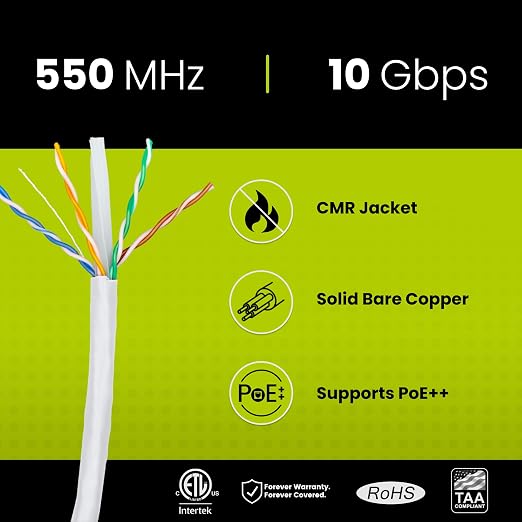 TRUE CABLE Cat6 Riser, 23AWG 4 Pair Solid Bare Copper, ETL Listed, Unshielded - Image 2