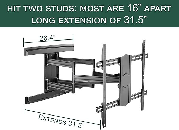 ynVISION.DESIGN Heavy Duty TV Wall Mount for 65–100” TVs, XXL Full Motion Bracket Extends 31.5”, Tilt Swivel Leveling, 154 lbs Capacity, Max VESA 800x600, Fits Flat, LED, LCD, OLED, 4K, Smart TVs