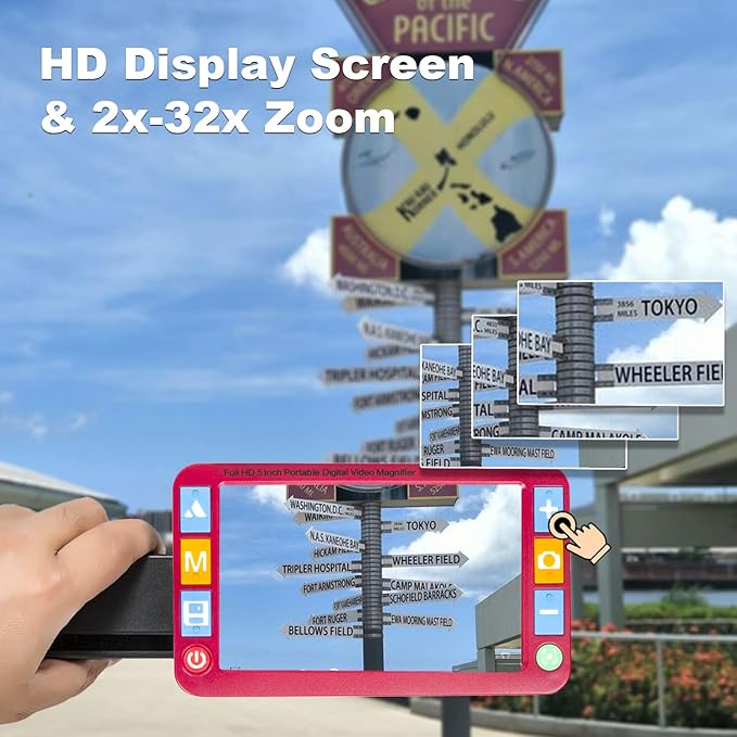 Portable Digital Video Magnifier, Electronic Reading Aid 5.0 Inch with Foldable Handle for The Visually Impaired Macular Degeneration Low Vision, 2X-32X Times Zoom 26 Color Modes