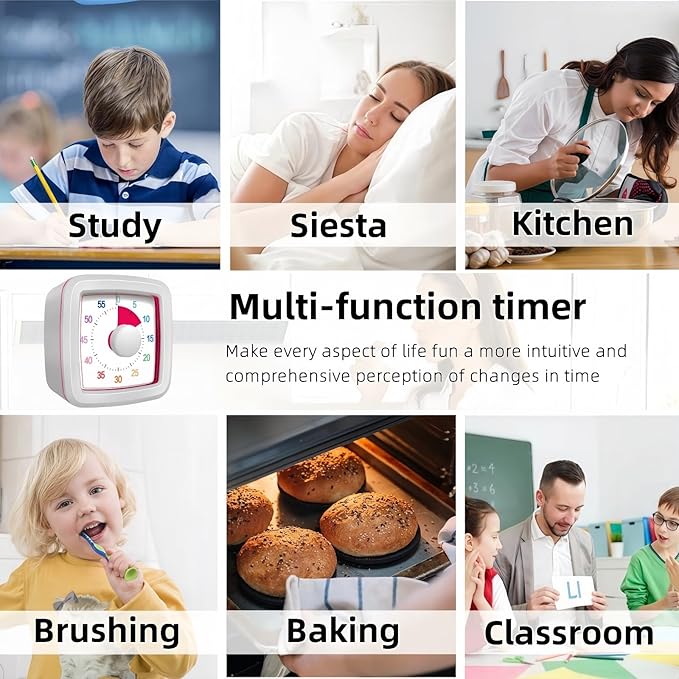 60 Minute Visual Timer for Kids and Adults, Non-Ticking 5.5 Inch Large Visual Countdown Timers for Classroom Desk, Kitchen Timer for Meeting, Working, Home and Cooking (White)