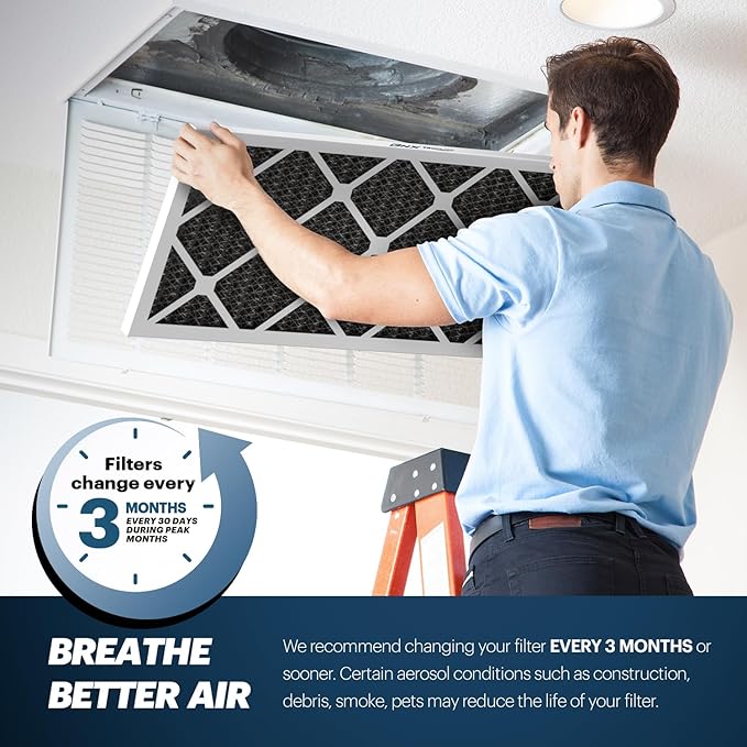 BNX TruFilter 14x30x1 MERV 12 Odor Defense (2-Pack) AC Furnace Air Filter with Activated Carbon - MADE IN USA - Pleated Air Conditioner HVAC AC Furnace Filters - Removes Odor, Mold, Bacteria, Smoke