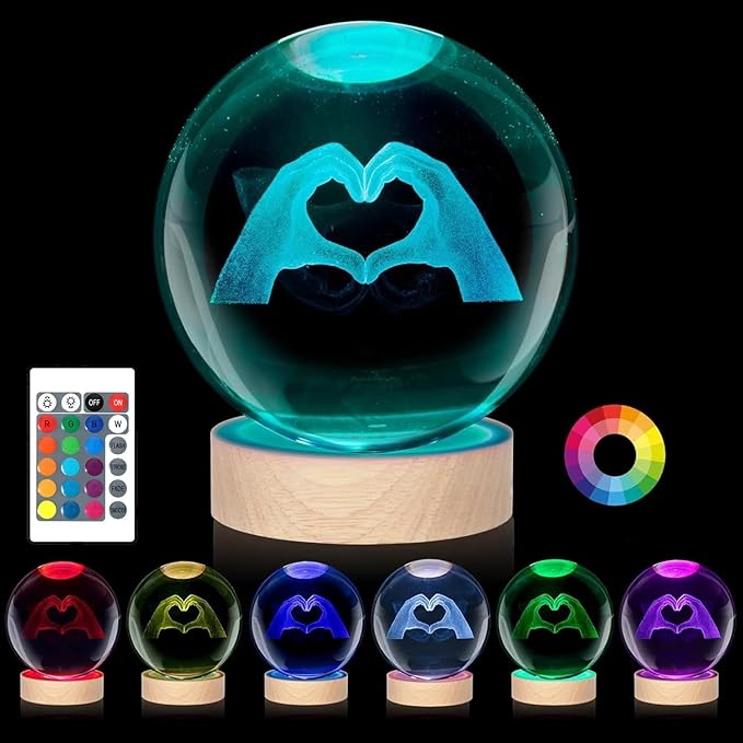 Kopesmsy 3D TayTay Gifts, Cute TS Girl Night Light, 3.15-inch Heart-Shaped Crystal Ball Night Light with 16 Color Changing, Bedroom Decorative Wood Base, Birthday Mother's Day Christmas Gift,