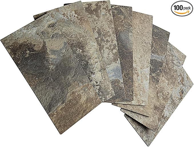 AULIGET 100-Piece Beige & Brown Slate Peel and Stick Backsplash Wall Tiles, 3" x 6" PVC Faux Stone Stick on Tile for Backsplash Kitchen, Bathroom, Laundry Room, Camper, Fireplace