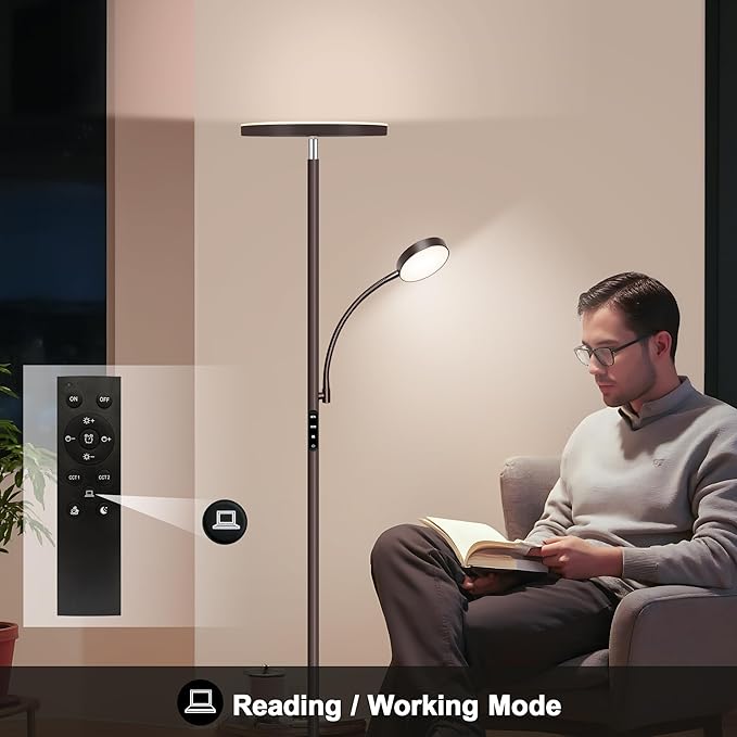 Aulaiyi Floor Lamps for Living Room,42W Super Bright LED Floor Lamp,2-in-1 Dimmable Standing Lamp with Reading Light,69'' Tall Lamp with Remote & Touch Control, Modern Floor Lamp for Bedroom,Office