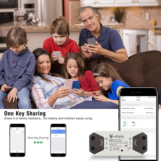 eMylo Smart WiFi Light Switch Wireless Relay Switch Module Remote Control Home Automation Timers Compatible with Alexa Echo Google Home iPhone Android App (6 Pack)