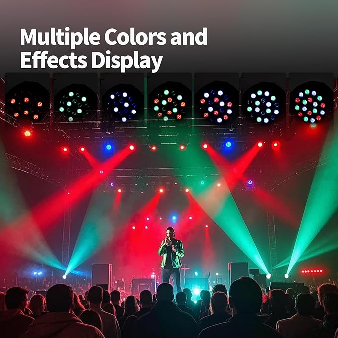SmarketBuy Stage Lights with Sound Activated & DMX Control, 8 Pack 18x3 W LED Par Lights, Versatile DJ Light for Stage Uplighting, Wedding, Party Events, Clubs,Music Shows & Holiday Decorations
