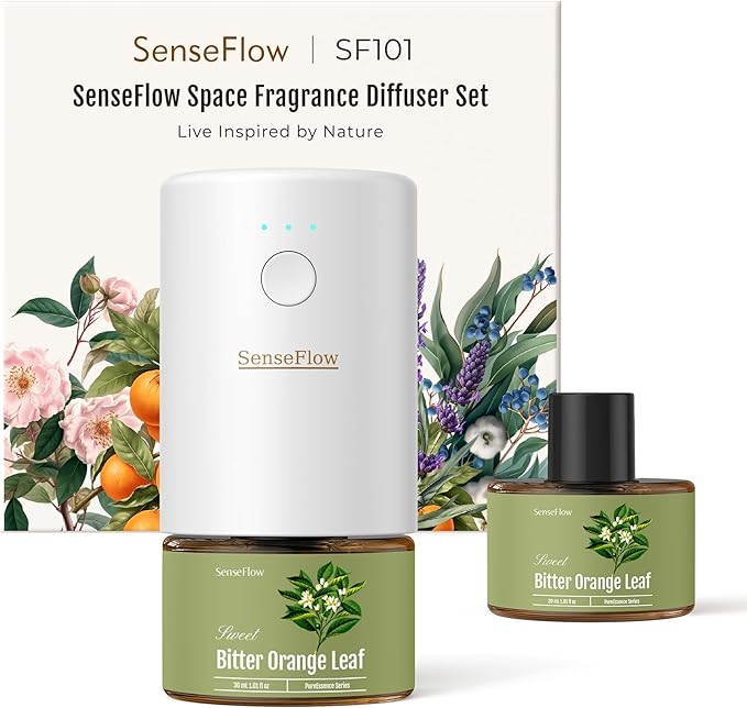 SF101 Pro Waterless Essential Oil Diffuser, Plug in Aromatherapy Diffuser & Non-Toxic air Freshener, 120-Day Natural Aroma Mist, Covers 1000 Sq Ft- Free 30ml Bitter Orange Leaf