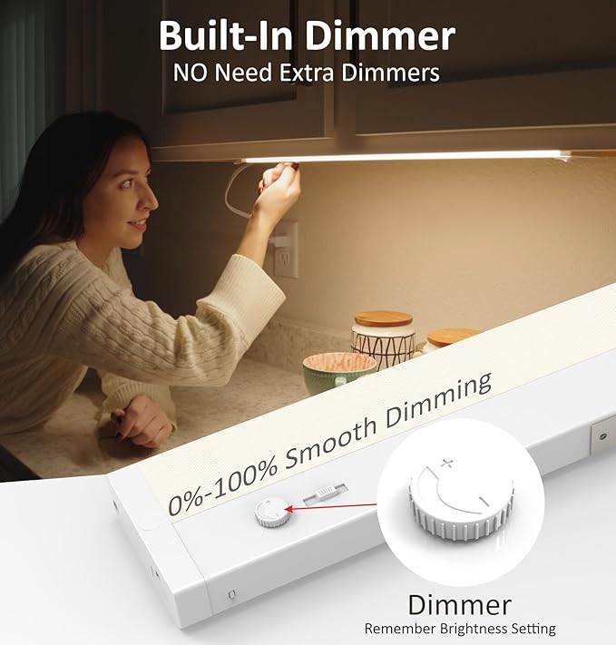 Leetdud Under Cabinet Lighting Plug in or Hardwired Built-in Dimmer, 18 Inch 9W, 5CCT 2700/3000/3500/4000/5000K, Linkable Counter Lights for Kitchen, ETL Dimmable LED Light Fixture, White