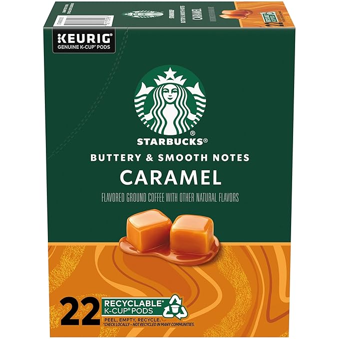 Starbucks K-Cup Coffee Pods, Flavored Hot or Iced Coffee, Caramel, 22 Keurig Pods