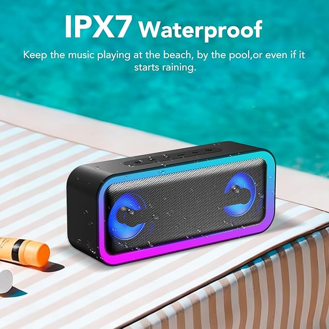IKT Portable Bluetooth Speaker with Lights x Stocking Stuffers, 30W Loud Stereo Sound, Bluetooth5.4, Enhanced Bass,30H Playtime, TWS Pairing, IPX7 Waterproof, Speakersfor Home/Party/Outdoor
