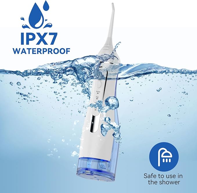 Cordless Portable Water Flosser with 300ML Tank: Rechargeable Oral Irrigator with 5 Tips for Travel, Braces Care and Sensitive Gums, IPX7 Waterproof Teeth Cleaning Device(White)