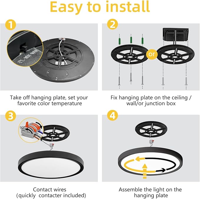 RLEDPZTX Led Flush Mount Ceiling Light,16 Inch 32w 3480lm,3000k/4000k/6000k 3CCT Selectable, Round Modern Flat Panel Super Slim Led Ceiling Light,for Living Dining Kitchen Bedroom Room (1Pack-Black)