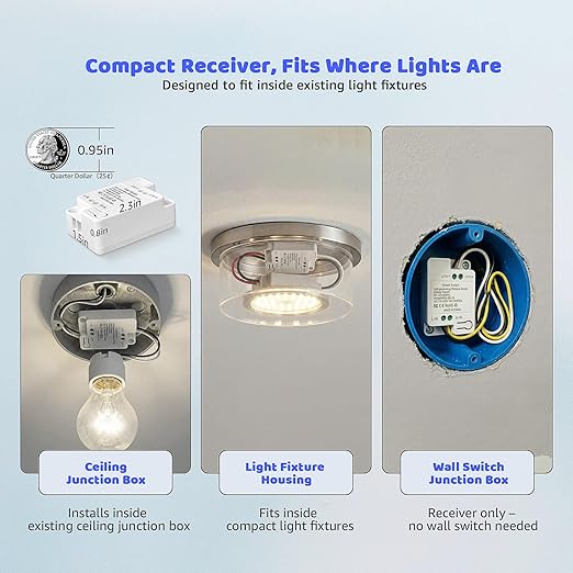 Avorecta Wireless Light Switch and Receiver Kit (2 Switches), Self-Powered Remote Light Switch for Two Locations, No Wiring, No Battery, No WiFi Needed