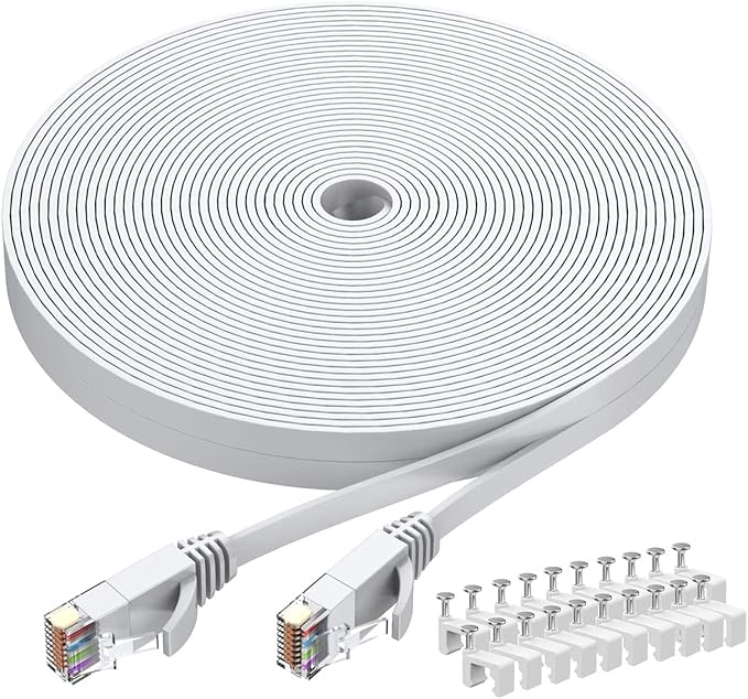 BUSOHE Cat6 Ethernet Cable 30 FT White, Cat-6 Flat RJ45 Computer Internet LAN by BUSOHE