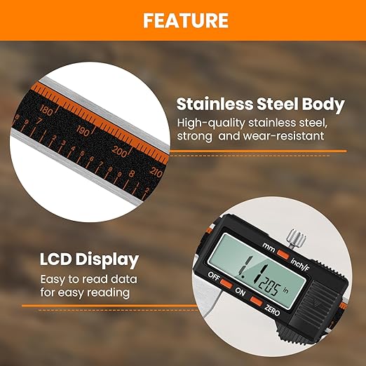 HARDELL Digital Caliper 12 Inch, Stainless Steel Caliper Measuring Tool with Large LCD Screen, Auto-Off Feature, Inch/Millimeter, Electronic Vernier Caliper for DIY, Jewelry, Parts, 3D Printing