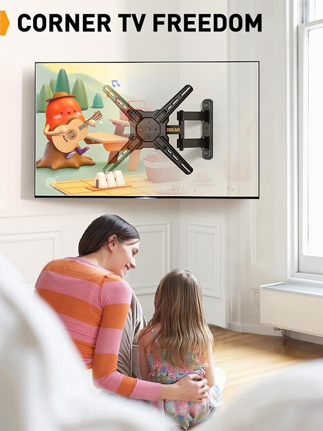 Perlegear Full Motion TV Wall Mount for Most 26–50 Inch TVs, Max VESA 300 x 300mm, TV Monitor Wall Mount Bracket with Rotation, Swivel, Tilt, Extension and Leveling Adjustment, Holds up to 55 lbs
