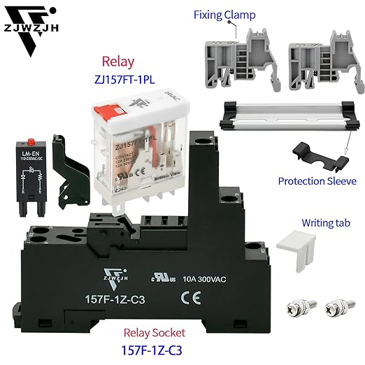 Electromagnetic Power Relay 24VAC 12 Amp SPDT with Test Button, Indicator Light Module and Socket Base [Applicable for DIN Rail System] (5 Pin- 12A, AC 24V)