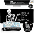 LIMKRIAN Ergonomic Mouse Pad with Wrist Rest Desk Mat Set, Skeleton Gaming Mouse Pads, Keyboard Mat Wrist Rest Cup Coaster, Funny Office Desk Accessories