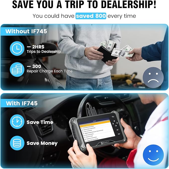 2026 BOSSCOMM IF745 OBD2 Scanner, All Systems Car Code Reader Scan Tool with 6 Resets, ABS Bleeding/Oil/EPB/SAS/Throttle/Battery, Car Scanner Diagnostic Tool for All Vehicles, Lifetime Free Update