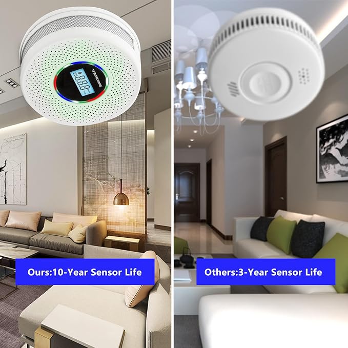 Yfwsrecinoe 6 Pack Upgraded Combination Smoke and Carbon Monoxide Alarm Detector, Dual Sensor Smoke Alarm&Carbon Monoxide Detector (Includes Battery)