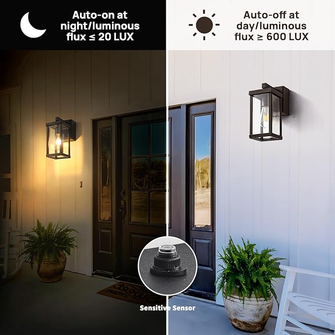 JOKAONOTL Dusk to Dawn Porch Lights with GFCI Outlets Waterproof Outdoor Wall Lights Exterior Lighting Fixtures Modern Outside Lights Wall Mount for House Patio Garage,Gold Brown,11.8''H,1PC