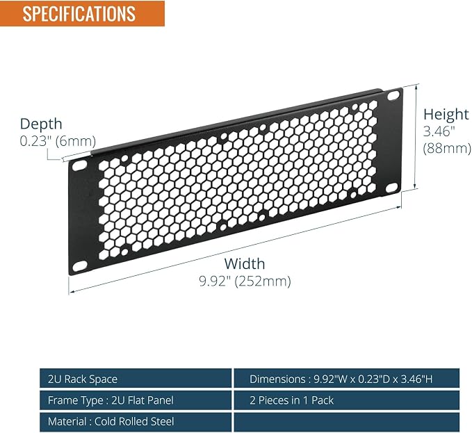 Tecmojo 2 Pack Vented 2U Blank Rack Mount Panel, Steel Patch Panel Filler - Image 3