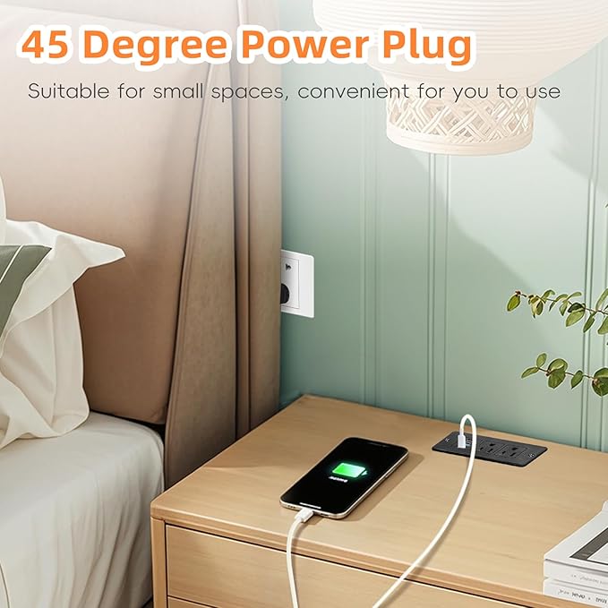2 Pack Recessed Power Strips USB, 20W Fast Charging Furniture Outlets - 2 AC & 3 USB (2 USB-C + 1 USB-A) for Desk, Bedside, Drawer - Space-Saving, 6FT Cord, Black