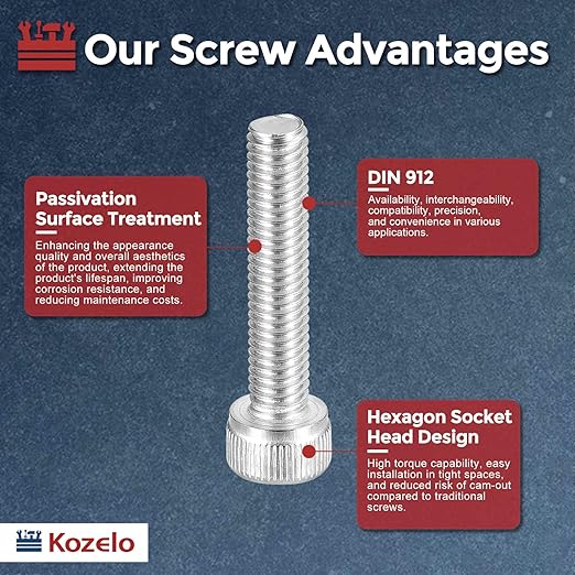 Kozelo 15pcs Socket Head Cap Screws - [M5-0.8 x 40mm] 304 Stainless Steel Allen Socket Drive for Electrical Motor 3D Printing Fan Engine Replacement Use, Silver
