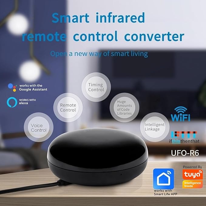 WiFi IR Blaster, Remote Control Hub for Home Automation, Infrared Universal Remote for TV AC AUD STB, Compatible With Alexa & Google Assistant