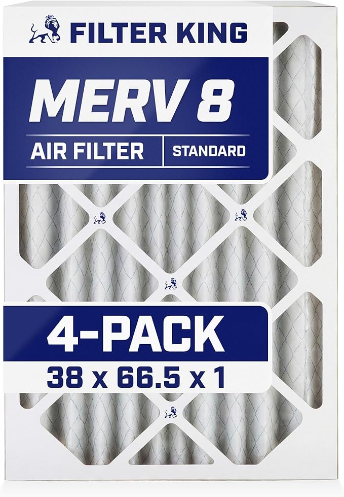 Filter King 38x66.5x1 Air Filter | 4-PACK | MERV 8 HVAC Pleated A/C Furnace Filters | MADE IN USA | Actual Size: 38 x 66.5 x .75"