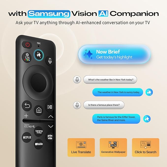 for Samsung Solar TV Remote with AI, BN59-01480A Rechargeable Replacement for Samsung Remote Control for Smart TV with Voice Control, Solarcell and USB Changing, 2-Year Warranty. (2025 Models)