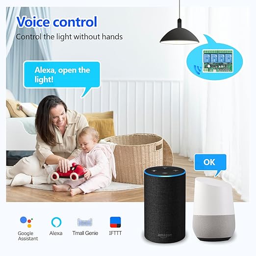 DieseRC 4 Channels WiFi Smart Switch with Bluetooth Transmitter, DC 5V 12V 24V 36V Passive Output Relay Module Ewelink APP WiFi Control Compatible with Alexa/Google Home, Inching/Self-Locking Switch