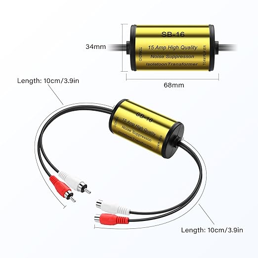 PNGKNYOCN Car Stereo Noise Suppressor, 15A RCA Stereo 2 Channel Ground Loop Noise Suppressor for Car Audio Home Stereo