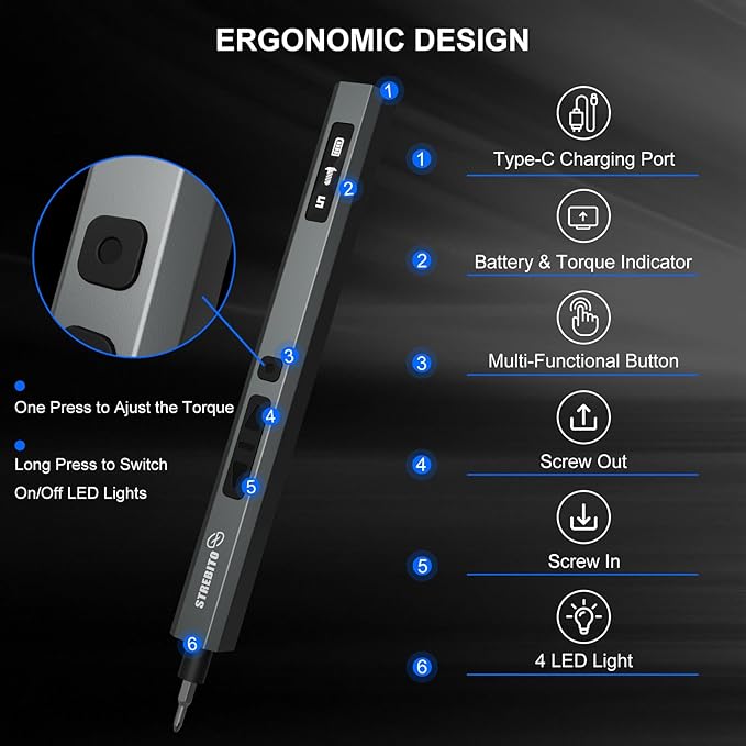 STREBITO Mini Electric Screwdriver Upgraded 155 in 1 Electric Precision Screwdriver Set with 140 S2 Steel Magnetic Bits, 5 Torque Settings, Electronics Repair Tool Kit for Computer, PC, Laptop, Phone