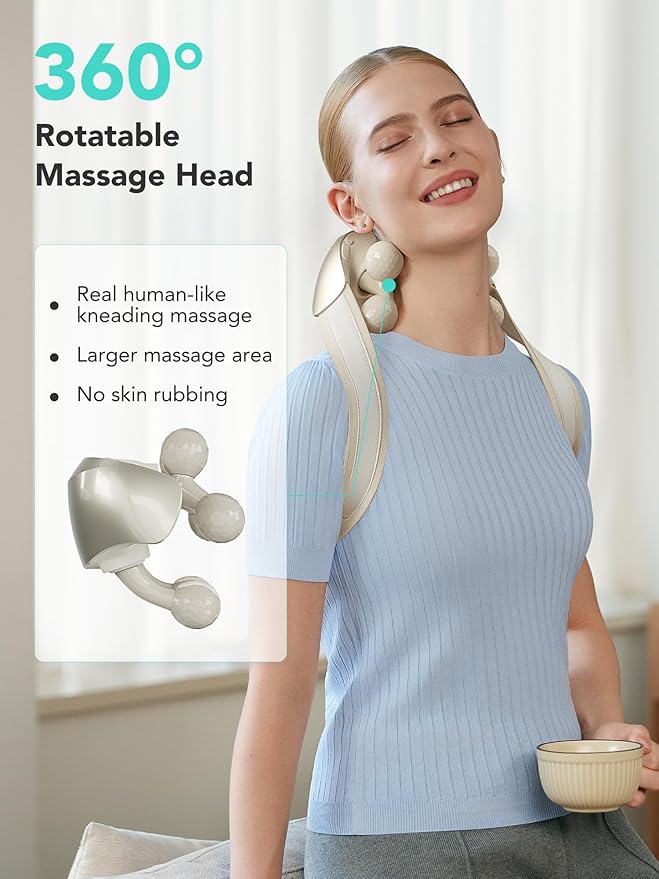 SKG Neck Massager for Pain Relief Deep Tissue Shiatsu Neck and Shoulder Cordless Neck Massager with Heat Gifts for Men and Women Dad Mom Grandpa H7 Ultra Beige