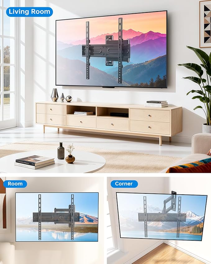 Full Motion TV Wall Mount for Most 32-55 inch TVs up to 66 lbs, Rotation, Swivel, Tilt Articulating Wall Mount Bracket with Magnetic Level and Cable Storage for Corner Living Room Max VESA 400x400mm