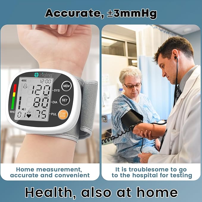 Wrist Blood Pressure Monitor for Home Use, Rechargeable Bp Machine Automatic Digital BP Monitor with Voice Broadcast, Large LCD Display, 2×99 Memory BP Cuff 5~7.7in, Black