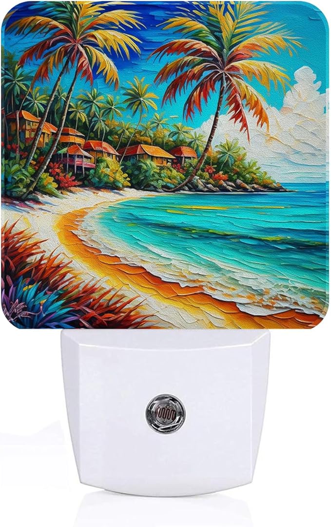 FSHVQKD Seaside Town Night Light,Plug Into Wall Decor for Stairway,Hallway,Kitchen,Dusk to Dawn Sensor Nightlights for Boys/Girls/Women/Men Room Gifts