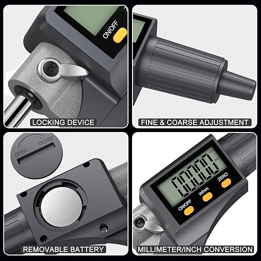 HDLKNAK Digital Outside Micrometer (0-1”/25mm), 0.00005"/0.001mm Precision, Inch/Metric Dual Reading, Machinist Thickness Gauge with Large LCD.
