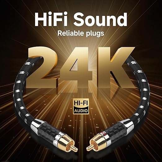 TODN HiFi RCA to RCA Audio Cables Audiophile with OFC Core for Subwoofer, Phono, Amplifiers, Speakers(6.5ft/2m, 1 Pair)