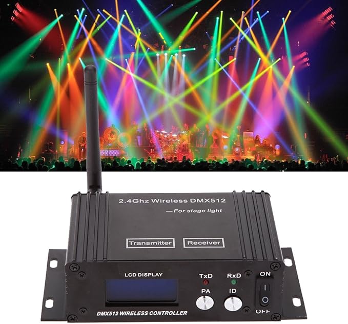 CaalLogt DMX512 Controller 2.4G Wireless Controller Transmitter Receiver LCD Display Power Adjustable Lighting Repeater Controller 16 Groups ID Coding for Party DJ Show Club Stage Disco Stage Light