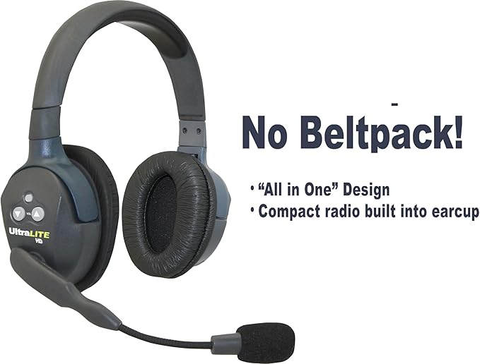 EARTEC ULDR-HD Ultralite HD Dual Ear Add-On or Replacement Remote Headset, HD Version Only, Full Duplex Wireless Communication, Includes Rechargeable Battery
