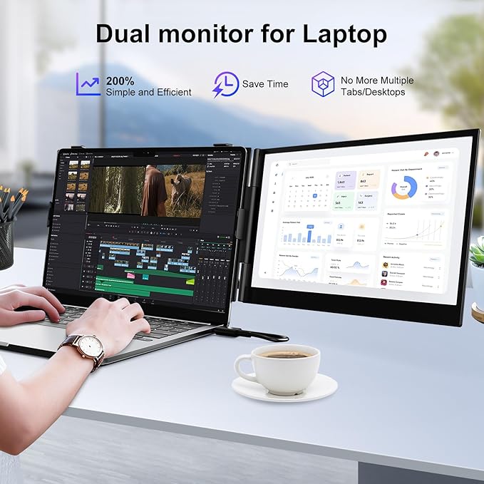 Laptop Screen Extender, Ultra-Thin 0.17" & 1.3lbs Lightweight, Plug & Play Dual - Image 2
