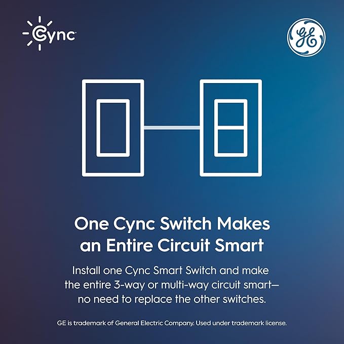 GE Cync Paddle Dimmer Smart Switch, Highly Customizable Dimmer Switch, Works with Alexa and Google Home, Matter Compatible, Easy to Install Smart Light Switch (1 Pack)