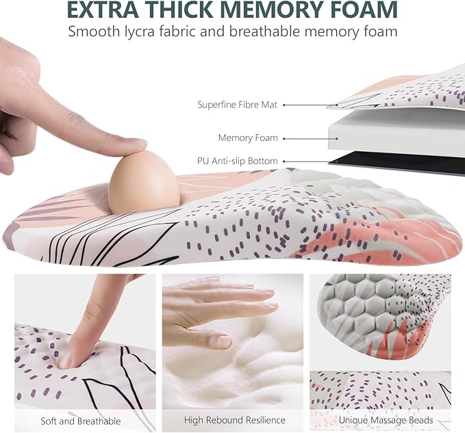 Laokiiy Mouse Pad Wrist Support, 2 in1 Keyboard Wrist Rest+ Ergonomic Mouse Pad, Non-Slip Wrist Rest for Computer Keyboard, Made Easy Typing & Relieve Wrist Pain（Leaf