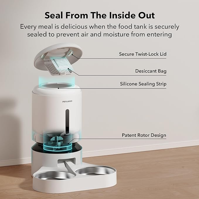 PETLIBRO 5L Automatic Cat Feeder for 2 Cats, 5G&2.4G Wi-Fi Programmable Cat Food Dispenser with Dual Stainless Steel Bowls, Airtight Lock Fresh Technology, Low Food Sensor